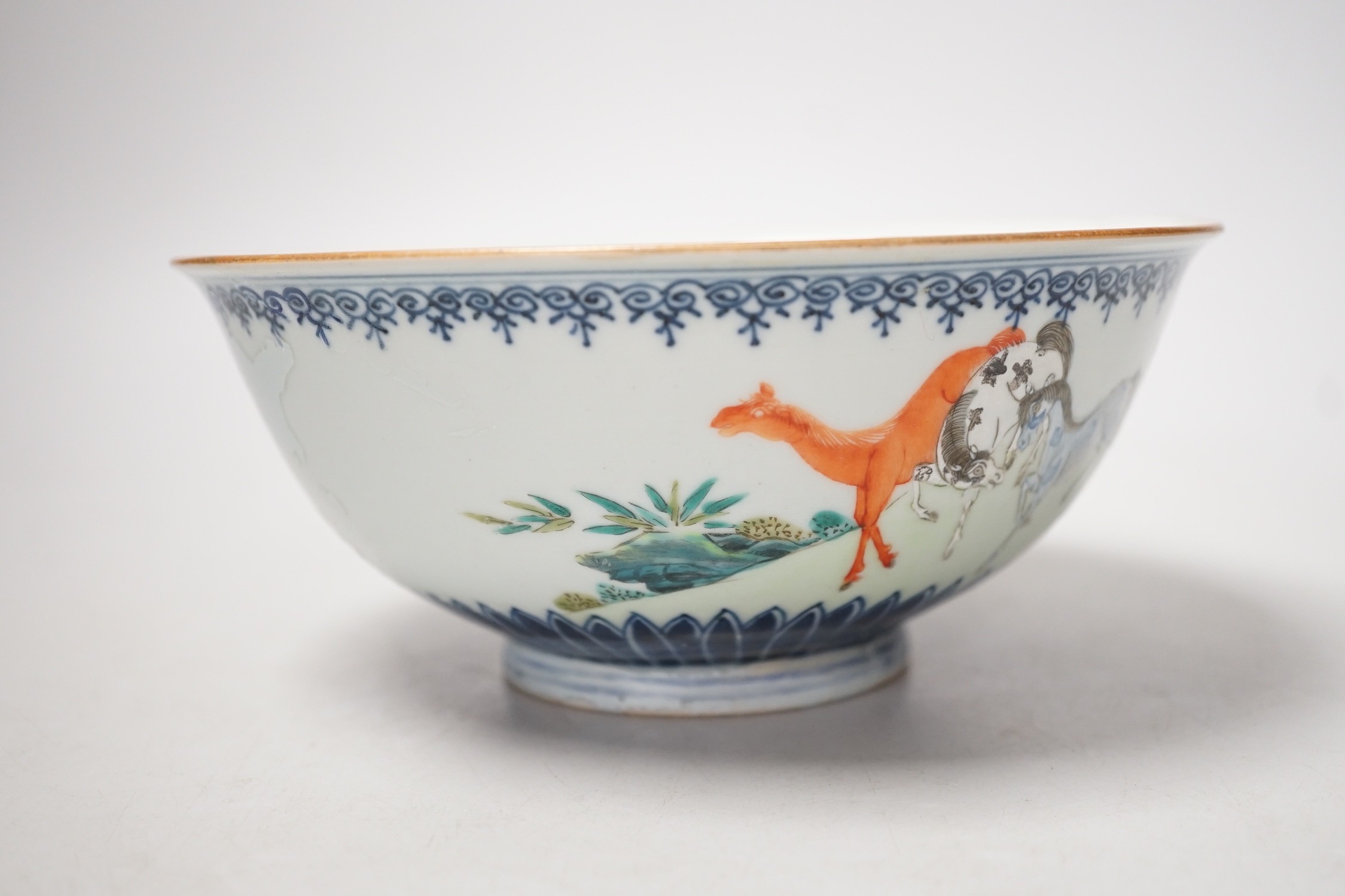 A Chinese famille rose 'eight horses' bowl, early 20th century, 18cm diameter